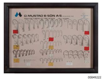 O Mustad & Son fish hooks sample board