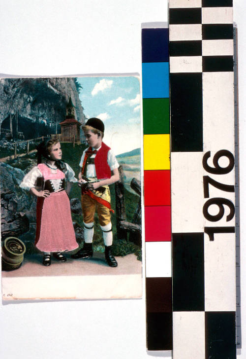 Two children in traditional Swiss costume