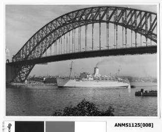 P&O passenger liner SS CHUSAN arriving in Sydney and about to pass under the Sydney Harbour Bridge.