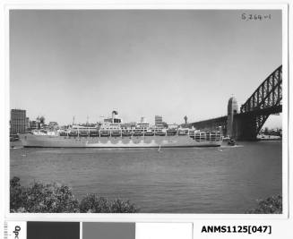 ORIANA, a twin funnel P&O passenger liner, sailing outward bound and passing Sydney Cove.