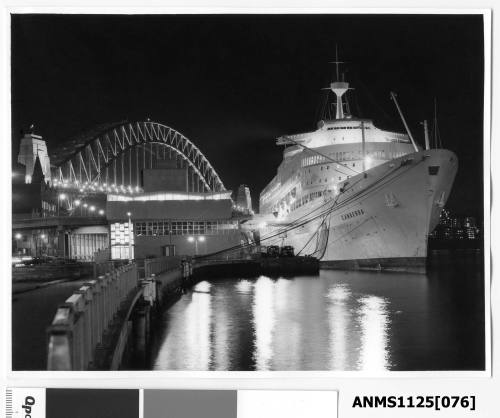 Twin funnel P&O liner CANBERRA moored at Circular Quay, Sydney Harbour