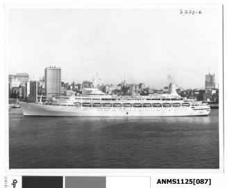 Twin funnel P&O passenger liner CANBERRA departing Sydney from the entrance to Sydney Cove