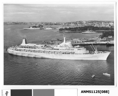 Black and white Passenger ships in Sydney Harbour by photographer Jack Richardson